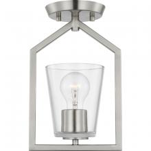 Progress P350258-009 - Vertex Collection One-Light Brushed Nickel Clear Glass Contemporary Semi-Flush Mount