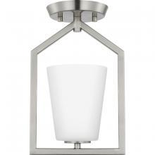 Progress P350259-009 - Vertex Collection One-Light Brushed Nickel Etched White Contemporary Semi-Flush Mount