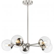 Progress P400325-009 - Atwell Collection Five-Light Brushed Nickel Mid-Century Modern Chandelier