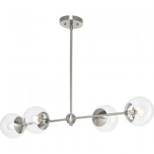 Progress P400326-009 - Atwell Collection Four-Light Brushed Nickel Mid-Century Modern Island Light with Clear Glass Shade