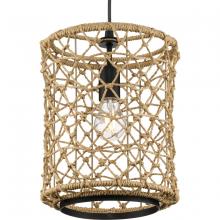 Progress P500419-31M - Chandra Collection One-Light Matte Black Global Pendant with Woven Shade