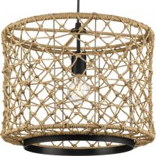 Progress P500420-31M - Chandra Collection One-Light Matte Black Global Pendant with Woven Shade