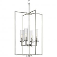 Progress P500315-009 - Kellwyn Collection Four-Light Brushed Nickel and Clear Glass Transitional Style Foyer Pendant Light