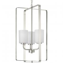 Progress P500342-009 - League Collection Three-Light Brushed Nickel and Etched Glass Modern Farmhouse Foyer Chandelier Ligh