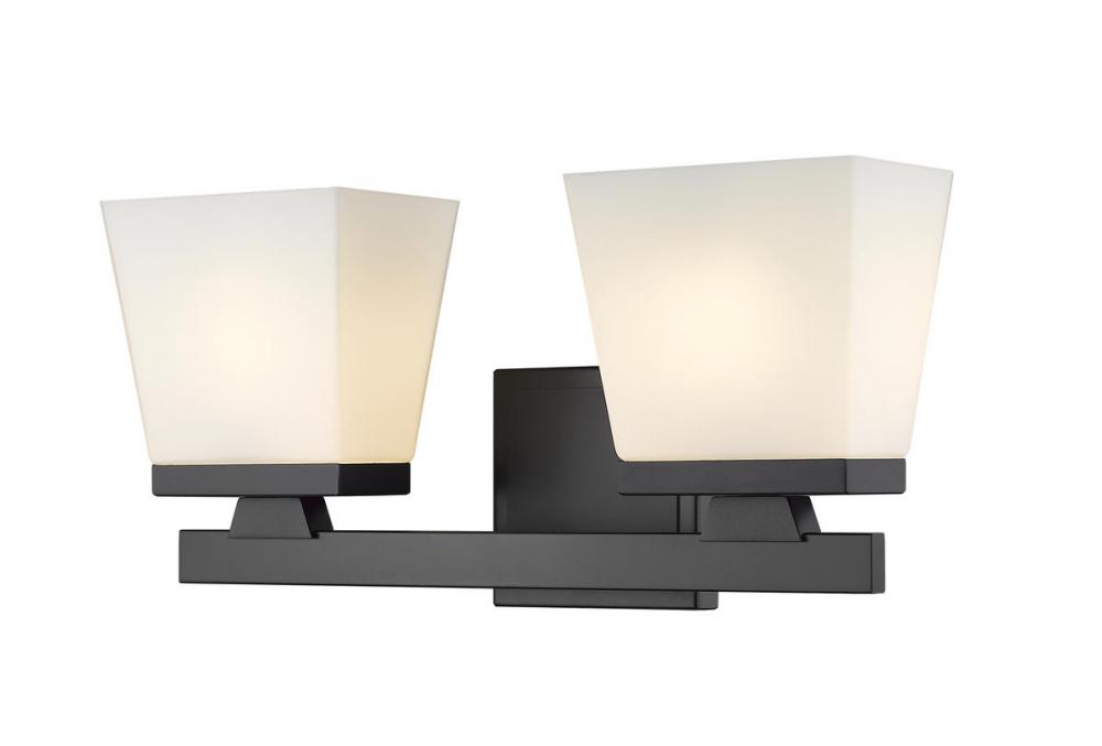 2 Light Vanity : CLG02 : Matte Black : Etched Opal | Hunzicker