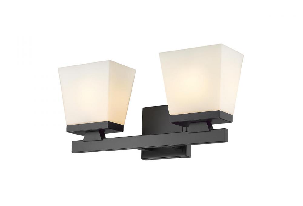 2 Light Vanity : CLG02 : Matte Black : Etched Opal | Hunzicker