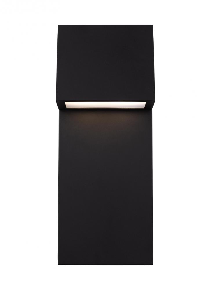 Rocha modern 2-light LED outdoor large wall lantern in black finish with satin-etched glass panel