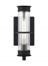 Visual Comfort & Co. Studio Collection 8526701-12 - Alcona transitional 1-light outdoor exterior small wall lantern in black finish with clear fluted gl