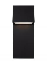 Visual Comfort & Co. Studio Collection 8763393S-12 - Rocha modern 2-light LED outdoor large wall lantern in black finish with satin-etched glass panel